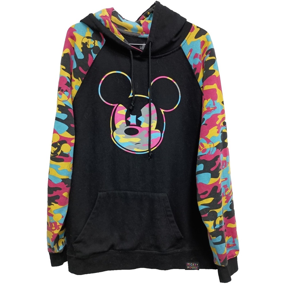 Disney Hoodie Sweatshirt Mens Size Large Black Camo Mickey Mouse Pullover